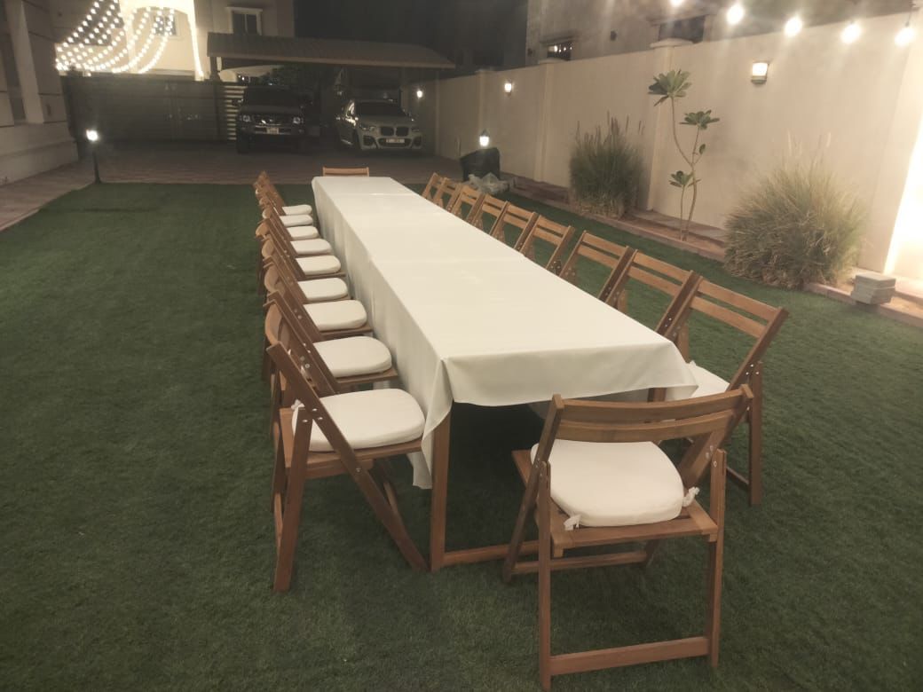 Wooden Rectangle Dining Table and chairs setup 20 pax